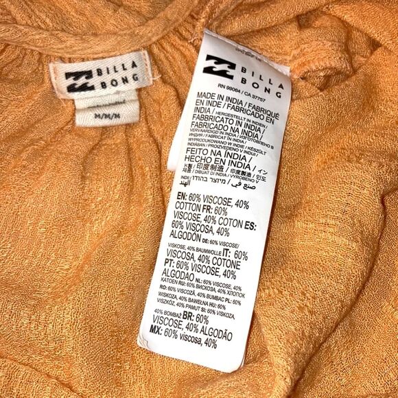 BILLABONG Beach Vibes Orange Solid Tank Dress Cover Up Womens Medium - Picture 11 of 14